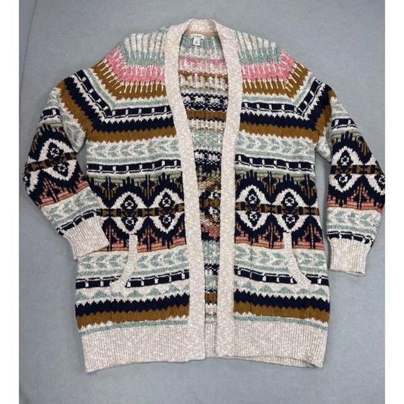 L.L. Bean Sweaters - LL Bean Cotton Ragg Open Cardigan Fair Isle Cozy Sweater Size XL Pockets